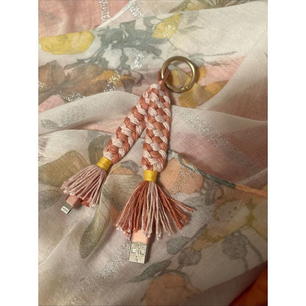 Cream Keychain Charging Cable USB-A Tassels for‎ iPhone & iPad